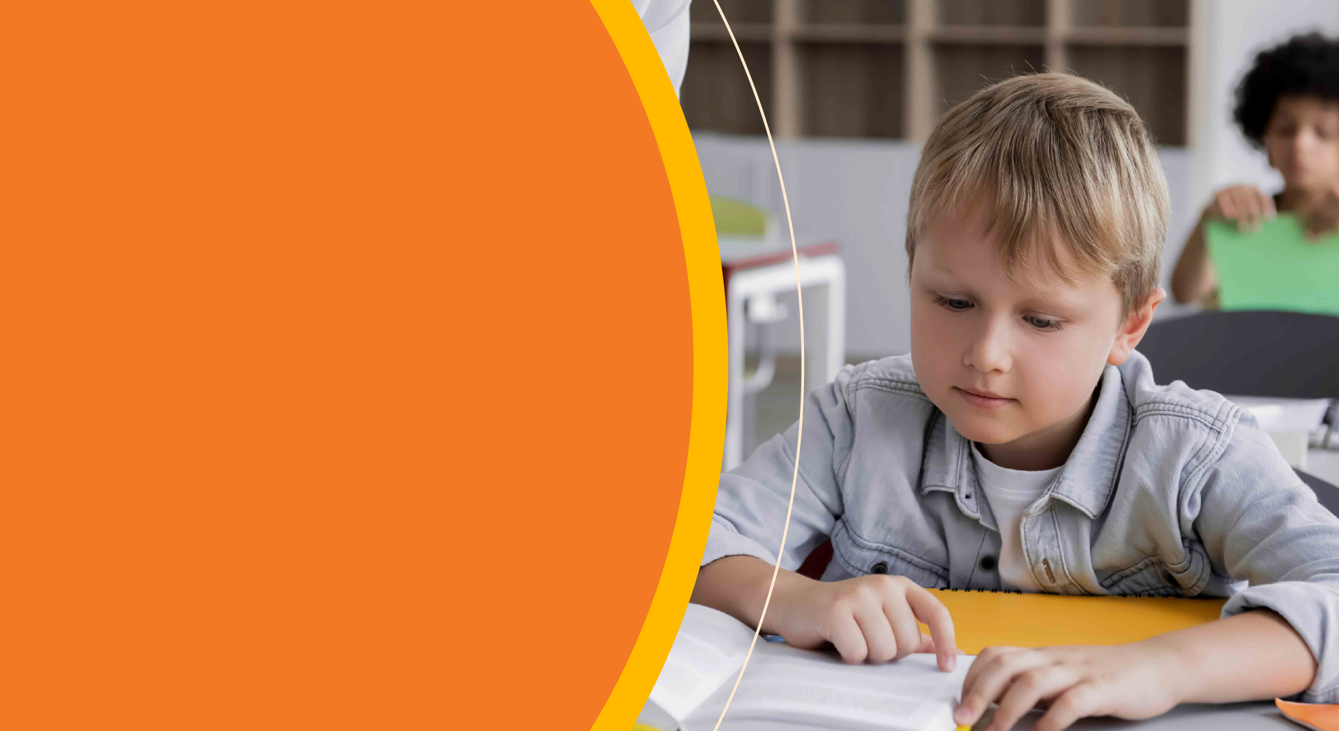 child skimming a book with his finger